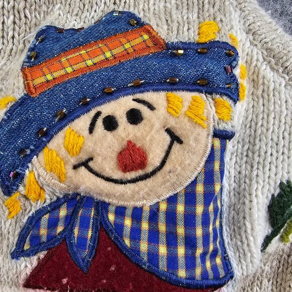 Vintage Bobbie Brooks Fall Sweater Vest Set Scarecrows Gourds Women L Grannycore - Picture 7 of 16